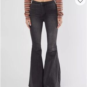 Free People Just Float On Flare Stretch Jean Black High Rise Cowgirl Sz 24
